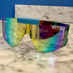 Pit Viper Shield Sunglasses Blue Frame Mirrored Lens Adjustable Lightweight